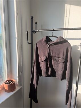 PrettyLittleThing Brown Cropped Hoodie Bomber Jacket
